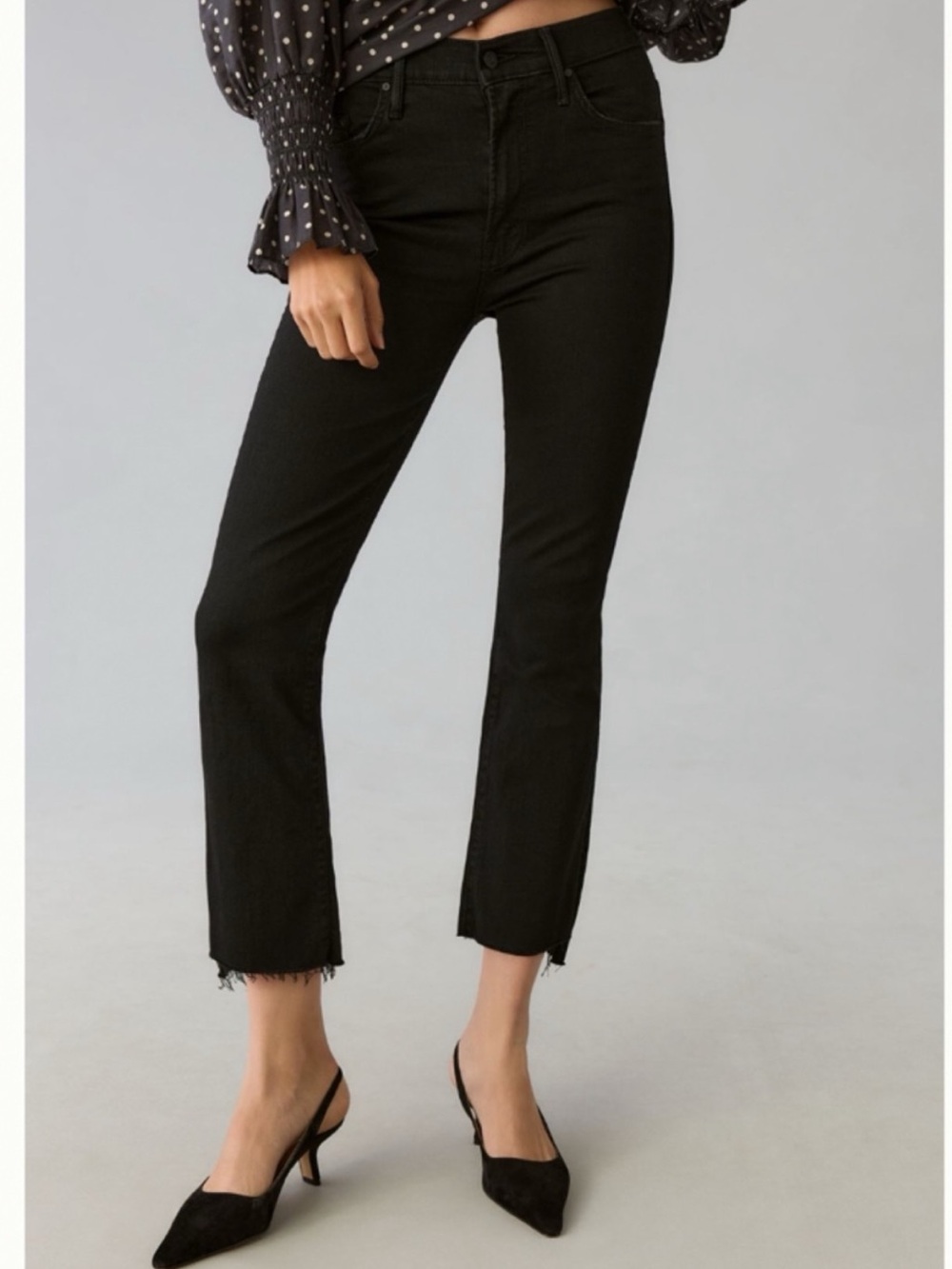 NWT MOTHER The Insider Mid-Rise Crop Step Fray Black Jeans NOT GUILTY, size 28
